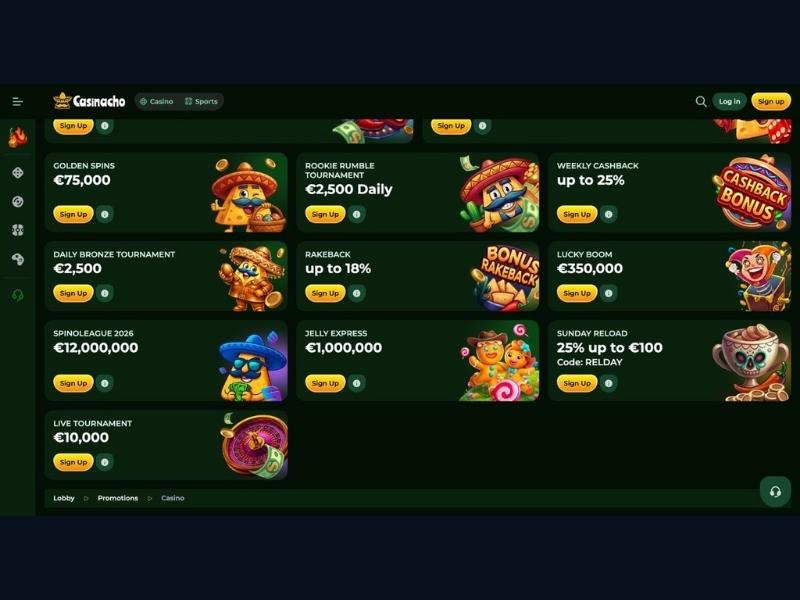 Kontoerstellung und Katalogzugang bei Casinacho Casino Nacho Casino für Deutschland